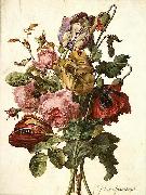 Gerard van Spaendonck Bouquet of Tulips, Roses and an Opium Poppy, with a Pale Clouded Yellow Butterfly, a Red Longhorn Beetle and a Sevenspotted Ladybug painting